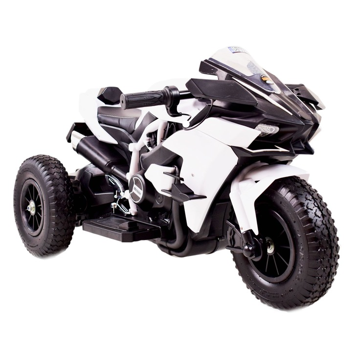 Motocicleta cu 3 roti Super Chaser 12 V, SUPER-TOYS, Plastic, 2x45W, Alb/Negru, 14kg