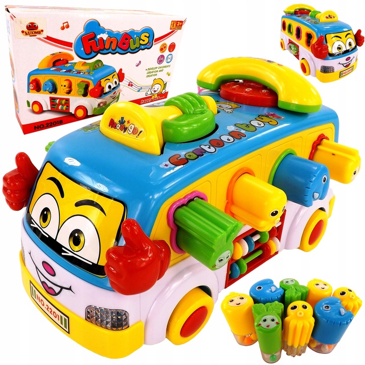 Interaktív gyerekbusz, Luxma, Műanyag, Kürttel, 24x12x14 cm, Többszínű