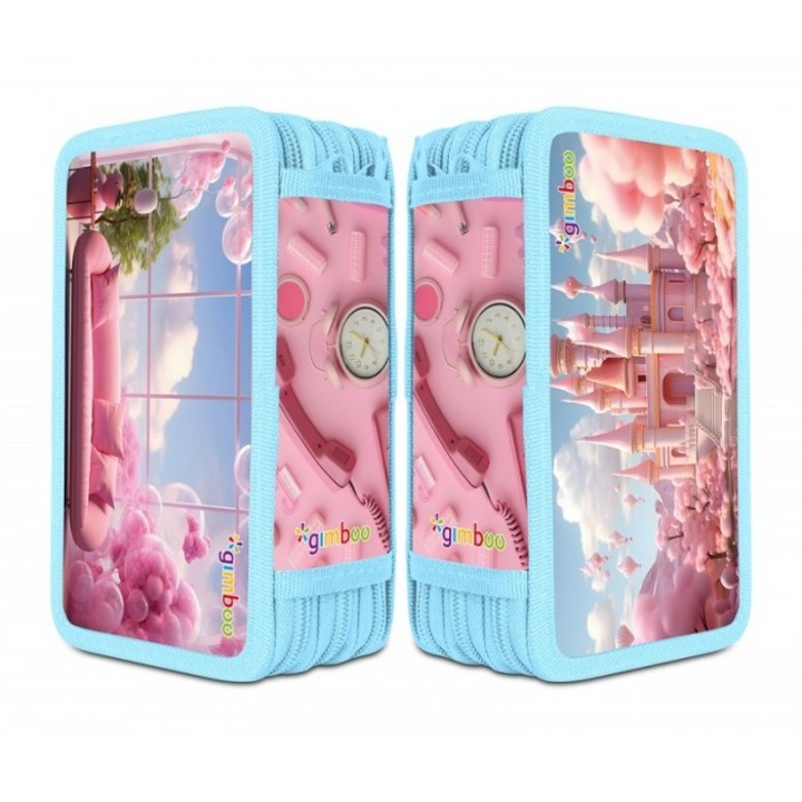 Моливник Gimboo Sweet school, 3 отделения, Розов, 12x19x6.7cm