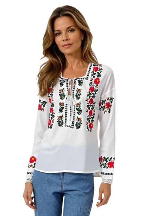 Bluza tip ie dama B23, alb crystal/rosu, marimea 3XL