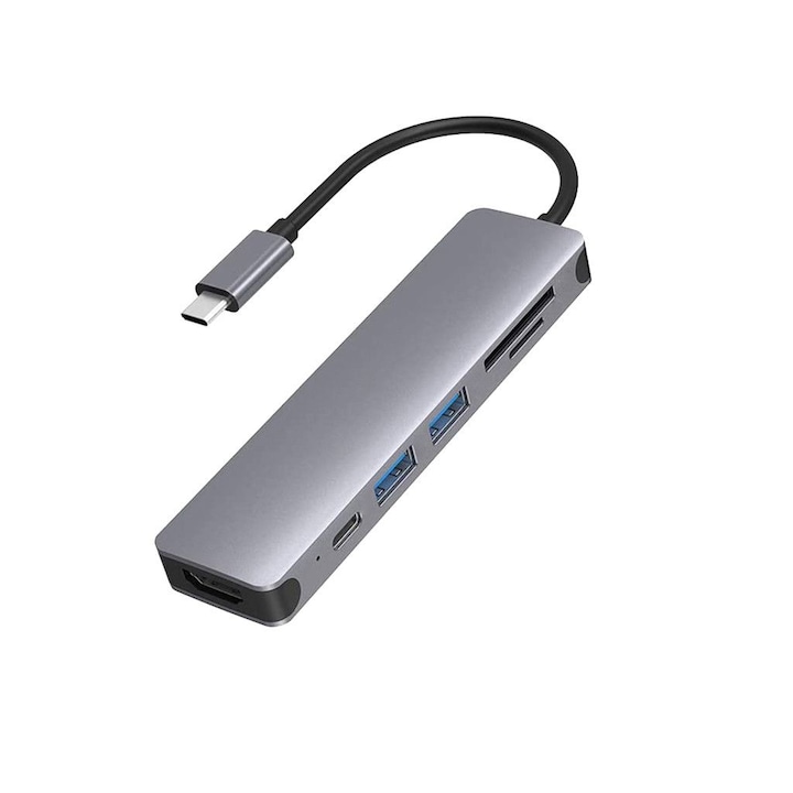 USB-C хъб 6 в 1, QttvbTna, HDMI 4K, четец на SD карти, за MacBook-Pro, сребрист