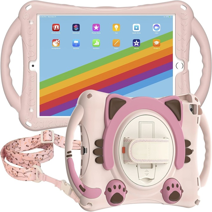 QttvbTna táblagép tok, robusztus védelem, integrált támogatás, szilikon, fekete, iPad 10.2-hez