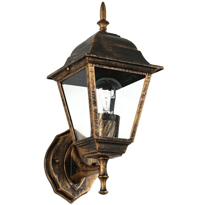 Aplica de gradina JUP 8413990 31-9, Tip lanterna, stil Vintage, Aluminiu si sticla, IP 44 Waterproof, E27, 34.5x15x19.5 cm, Maro