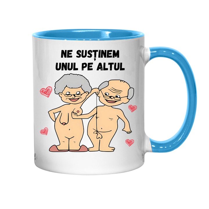 Cana personalizata - Ne sustinem unul pe altul, albastru interior, 330 ml
