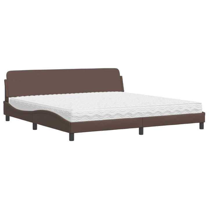 Pat cu saltea vidaXL, maro, 200x200 cm, piele ecologica, 43.4 kg
