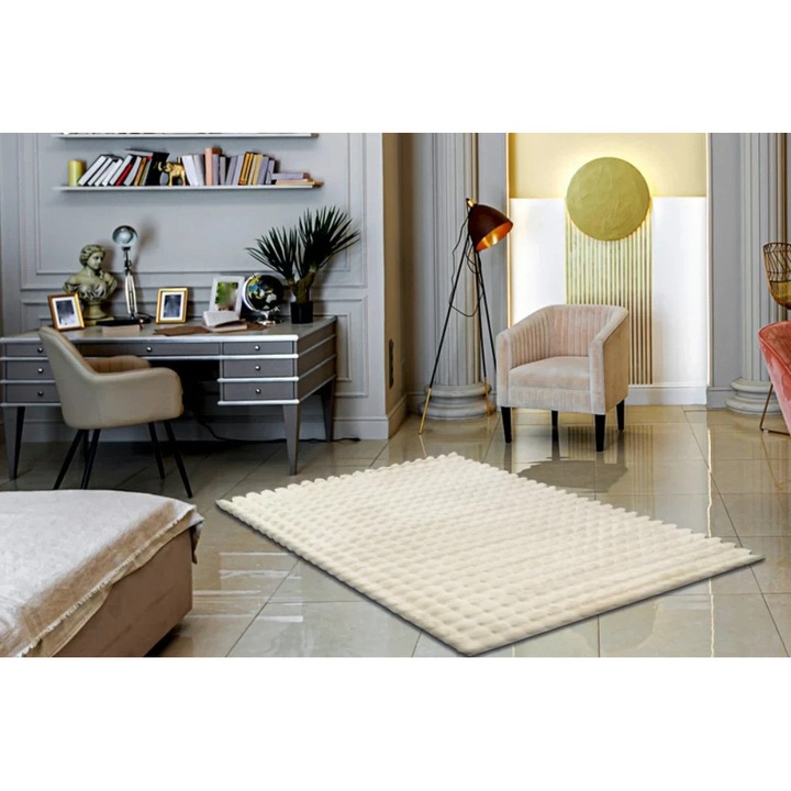 Covor Blanita Antiderapanta, Home Vista, Lop 3D 050, Crem, 60x100 cm