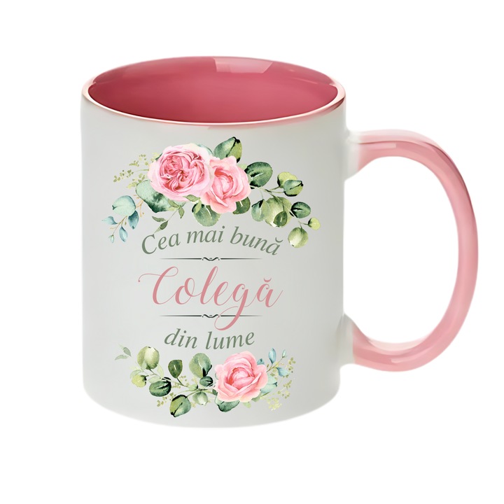 Cana personalizata - Cea mai buna Colega din lume! roz interior, 330 ml
