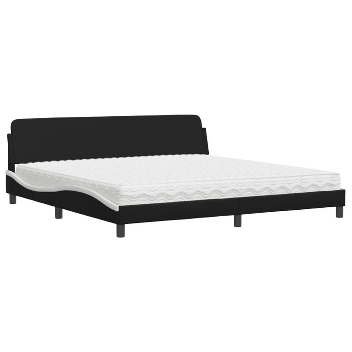 Pat cu saltea vidaXL, negru si alb, 200x200 cm, piele ecologica, 43.4 kg 3208482