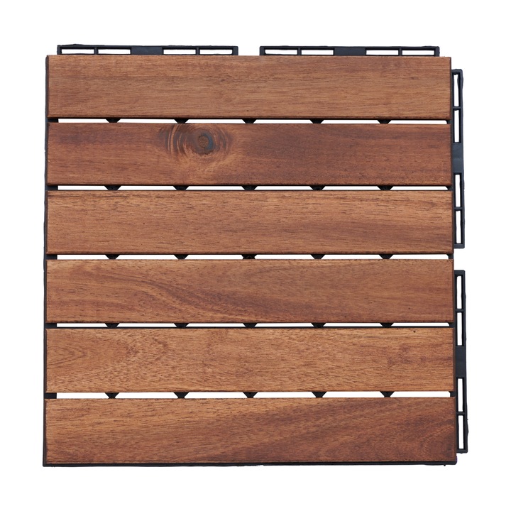 Set 10 buc placi podea exterior, casa.pro, PXBE-0002 Alliste, 30 x 30 cm, lemn, plastic, maro, montaj click, 6 lamele