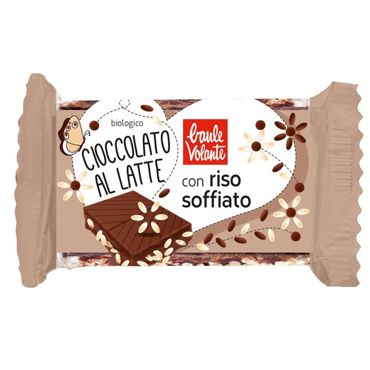 Ciocolata bio cu lapte, cu orez expandat, Baule Volante 25g