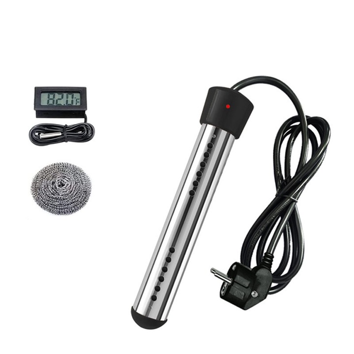 Incalzitor electric pentru piscina JENUOS, metal inox, termometru LCD, 2500W, Negru