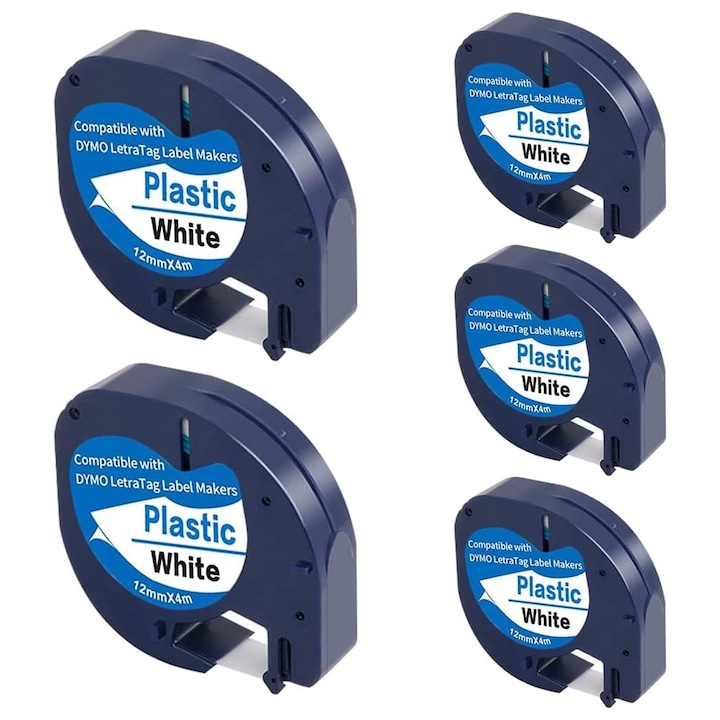 Set Banda compatibila Dymo 91221, 5 bucati, 12mm x 4m, text negru / fundal alb
