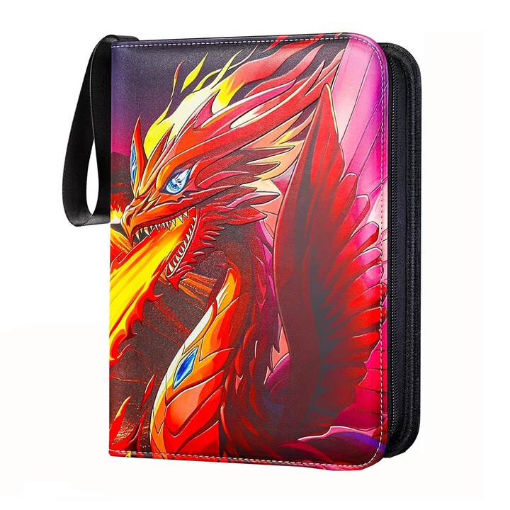 Album de carti Pokemon cu 4 compartimente, ZJZ, 63 Pagini, 504 de sloturi, Rosu