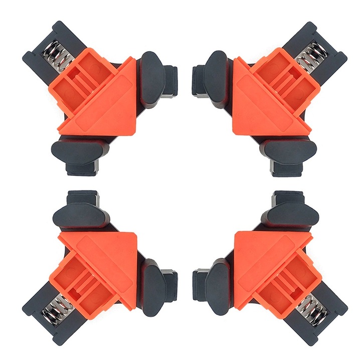 Set 4 cleme de colt cu strangere rapida, unghi 90°, AllizBan, 5-22mm，Negru/Portocaliu