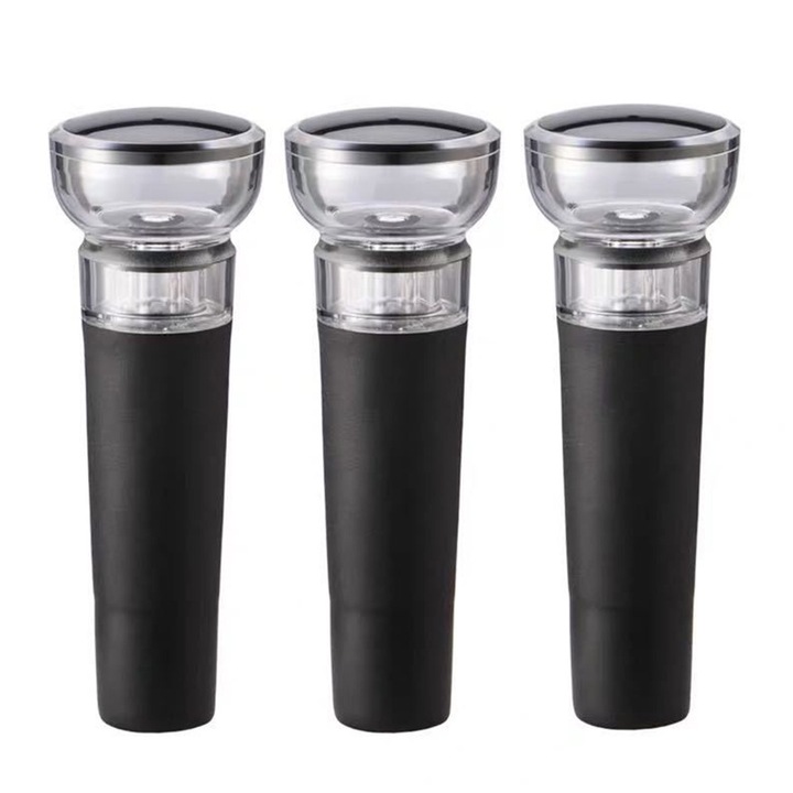 Set 3 Dop Pompa Vid, AllizBan, Reutilizabile, pentru gura sticlei de vin rosu de 15-20 mm, silicon, Negru