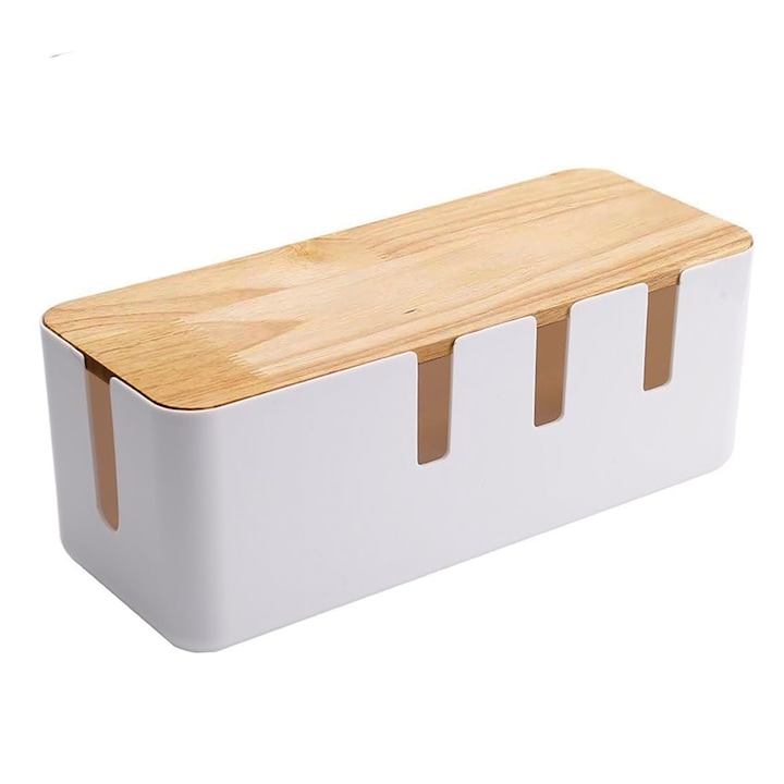 Organizator cabluri, AllizBan, Cable Management Box, 30x11x12 cm, Alb/Maro