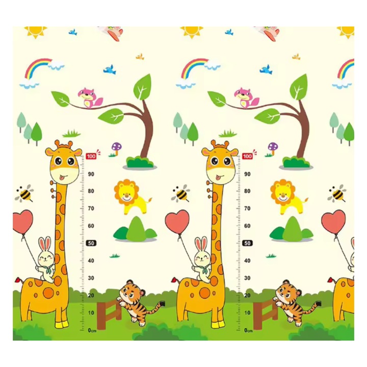 Covoras de Joaca pentru Copii HappyK®, 2 fete, termic, anti-derapant, pliabil, protectie impotriva loviturilor, padure si numere, 200x180cm, grosime 1 cm, multicolor