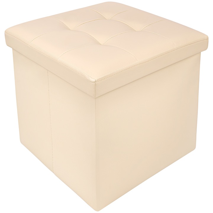 FizioTab® összecsukható zsámoly tárolóhellyel, Dobozos, Ottomán, Kocka 38X38X38 cm, Eco-bőr, Bézs