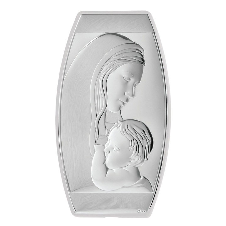 Ezüstös ikon, fehér kerettel, "Madonna-Christ", 22 cm x 16,5 cm