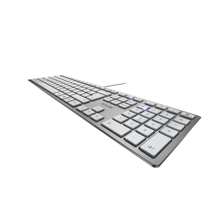 Клавиатура CHERRY KC 6000 Slim, пълноразмерна, механична, сребриста с бяло, 1,8 м