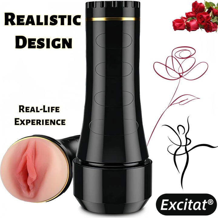 Masturbator vagin, EXCITAT, Textura realista, Rezistent la apa, Design ergonomic, Usor de curatat, Jucarii pornografice, Experienta reala, Impotriva alunecarii, Negru/Roz