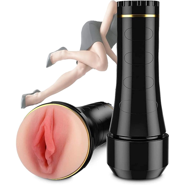 Устройство за мъжка мастурбация, EXCITED, реалистична текстура, TPR материал, регулируема стегнатост, черно