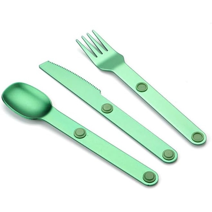 Set vesela camping, aluminiu de calitate, 3 piese, verde