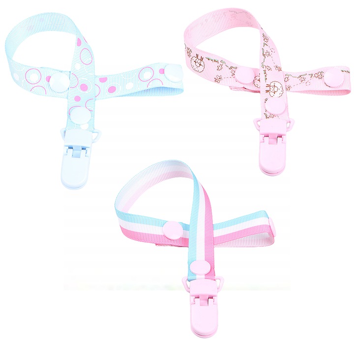 Set 3 lanturi pentru suzeta sau jucarie enkourakoko®, cu clips, imprimeu, 30 cm