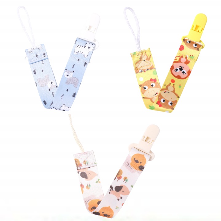 Set 3 Lant suzeta sau jucarie cu clips enkourakoko®, imprimeu colorat