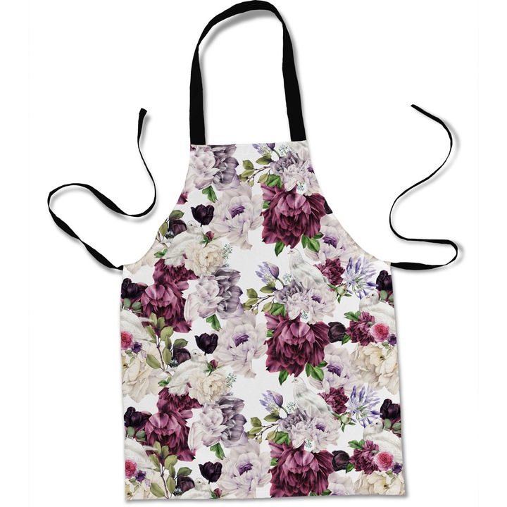 Sort de bucatar, HomeView, ASW080, 100% poliester, 160g/m2, rezistent la pete, cordon, marime universala, conceput pentru barbati si femei, 72x60 cm, cu model, multicolor