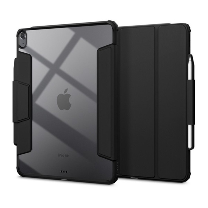 Spigen air skin pro tabletvédő álló, eco bőr hatású, aktív flip, oldalra nyíló, trifold, asztali tartó, ceruza tartó, fekete, kompatibilis: Apple IPAD Air 13, 2025, / IPAD Pro 12.9, 2018, / IPAD Air 13, 2024