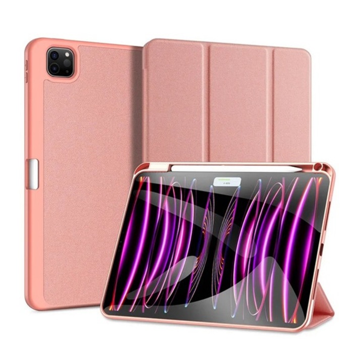 Dux ducis domo tabletvédő álló, bőr hatású, aktív flip, oldalra nyíló, trifold, asztali tartó, ceruza tartó, rózsaszín, kompatibilis: Apple IPAD Pro 11, 2025, / IPAD Pro 11, 2024