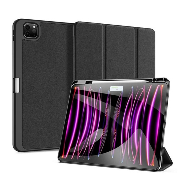 Dux ducis domo tabletvédő álló, bőr hatású, aktív flip, oldalra nyíló, trifold, asztali tartó, ceruza tartó, fekete, kompatibilis: Apple IPAD Pro 13, 2025, / IPAD Pro 13, 2024