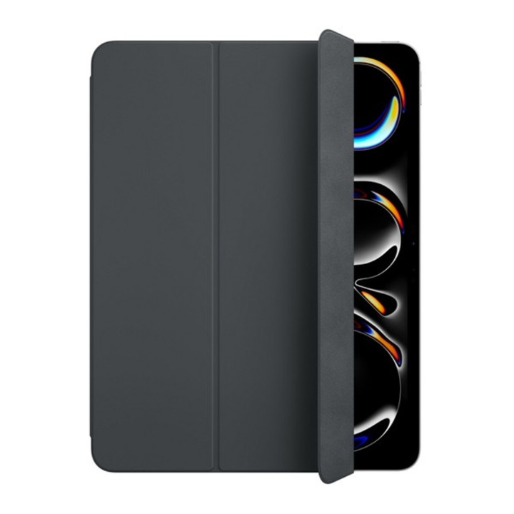 Apple smart folio tabletvédő álló, bőr hatású, aktív flip, oldalra nyíló, trifold, asztali tartó, fekete, kompatibilis: Apple IPAD Pro 13, 2025, / IPAD Pro 13, 2024