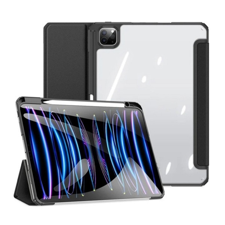 Dux ducis toby tabletvédő álló, bőr hatású, aktív flip, oldalra nyíló, trifold, asztali tartó, ceruza tartó, fekete, kompatibilis: Apple IPAD Pro 11, 2025, / IPAD Pro 11, 2024