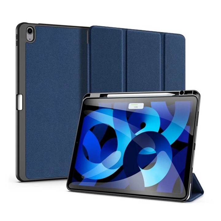Dux ducis domo tabletvédő álló, bőr hatású, aktív flip, oldalra nyíló, trifold, asztali tartó, ceruza tartó, sötétkék, kompatibilis: Apple IPAD Air 13, 2025, / IPAD Air 13, 2024
