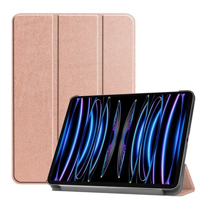Gigapack tabletvédő álló, bőr hatású, aktív flip, oldalra nyíló, trifold, asztali tartó, rozéarany, kompatibilis: Apple IPAD Pro 11, 2025, / IPAD Pro 11, 2024