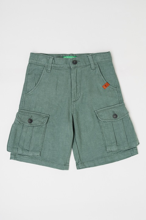 United Colors of Benetton, Pantaloni scurti cargo din amestec de in, Verde