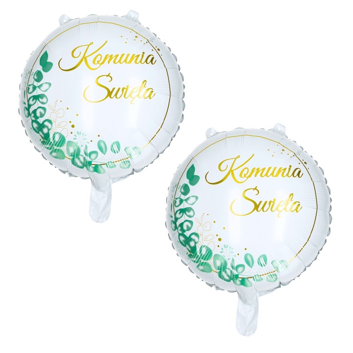 Fólia lufi szett, PartyCollection, 30cm, fehér, arany "Komunia Swieta" felirattal