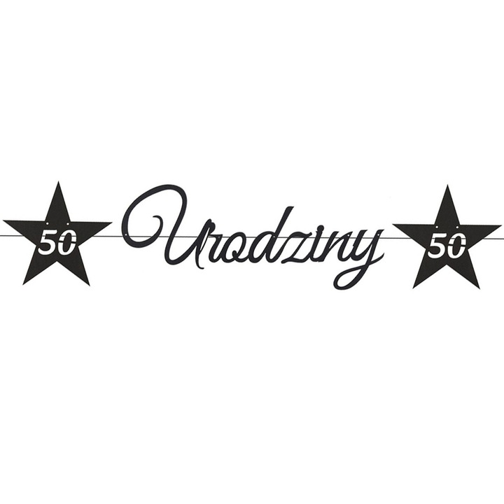 Банер за парти, PartyCollection, URODZINY 50, черен, 250 см