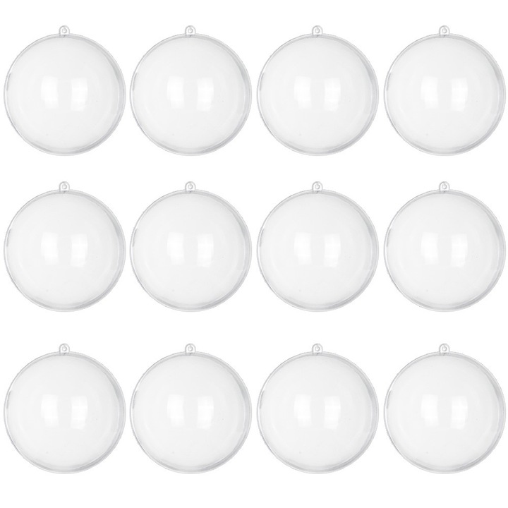 Set Globuri de Craciun PartyCollection, acrilice, transparente, 12 cm, 12 bucati