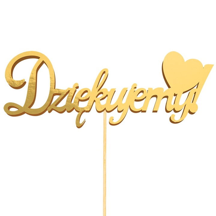 Topper tort PartyCollection, "Dziekujemy", arany, 22cm, szett