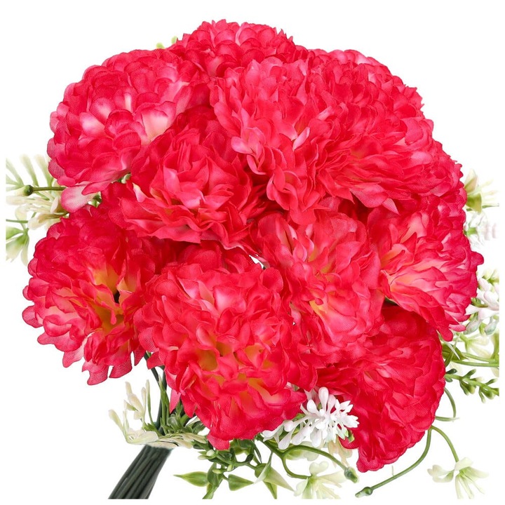 Set flori artificiale, PartyCollection, chryzanteme roz-galben, 6cm, 32cm