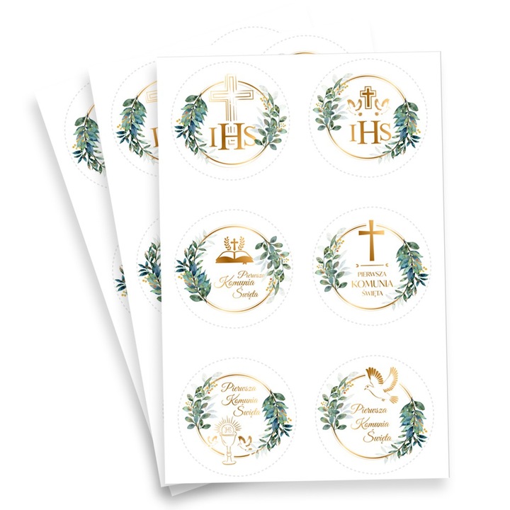 PartyCollection dekoratív matrica készlet, mix modellek, fehér zöld/arany, 4,5x4,5 cm