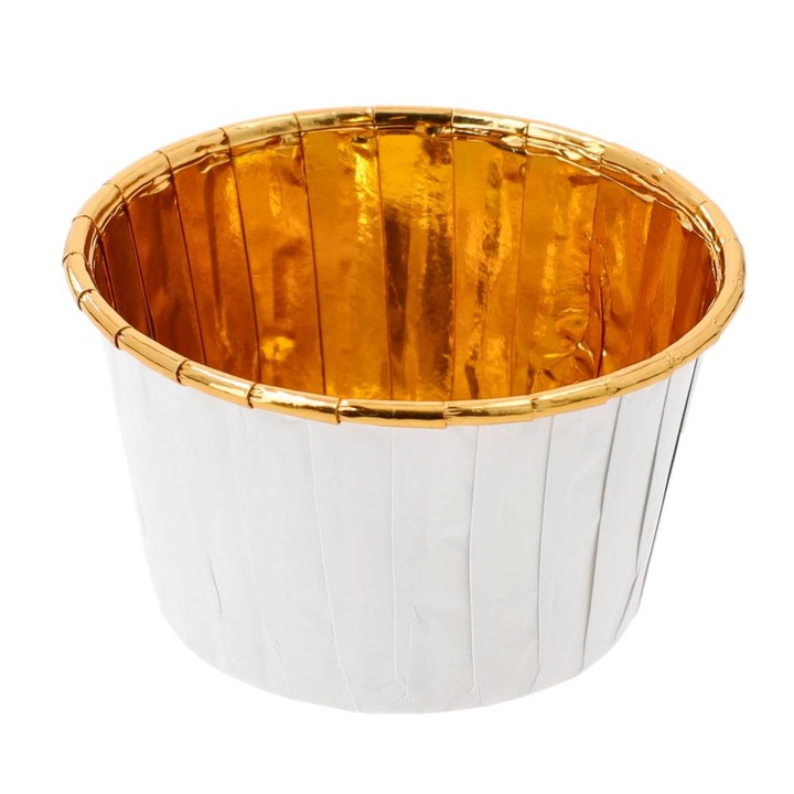 Set 20 forme pentru prajituri PartyCollection, auriu interior, alb exterior, 4x6.5cm