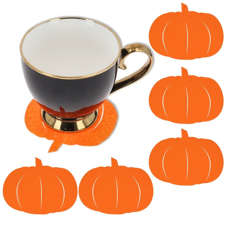 Set suporturi pahare, PartyCollection, Halloween, dovleac, pasla, 11x11cm, portocaliu