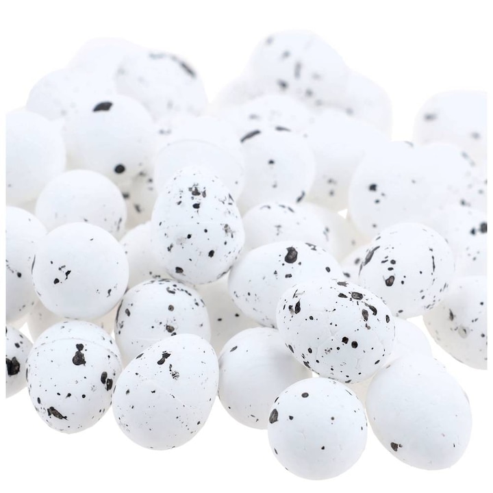 Set 100 oua decorative, PartyCollection, polistiren, 1.5 x 1.8 cm, alb/negru