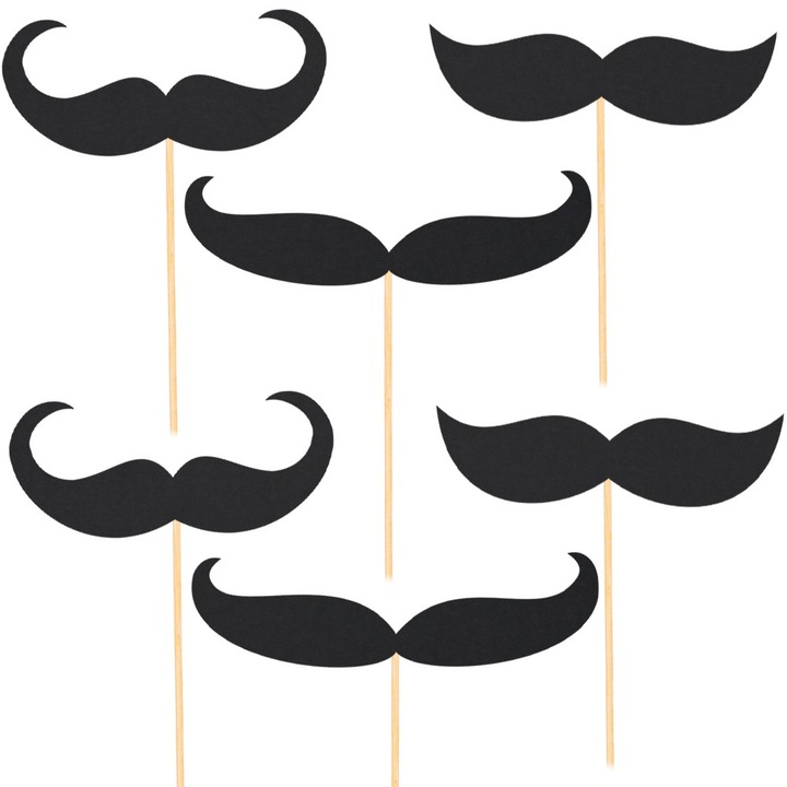 Set Topper PartyCollection, Motiv Mustati, Negru, 10-11cm, 6 buc.