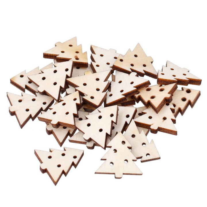 Set 25 Decoratiuni Craciun, PartyCollection, 2cm, lemn