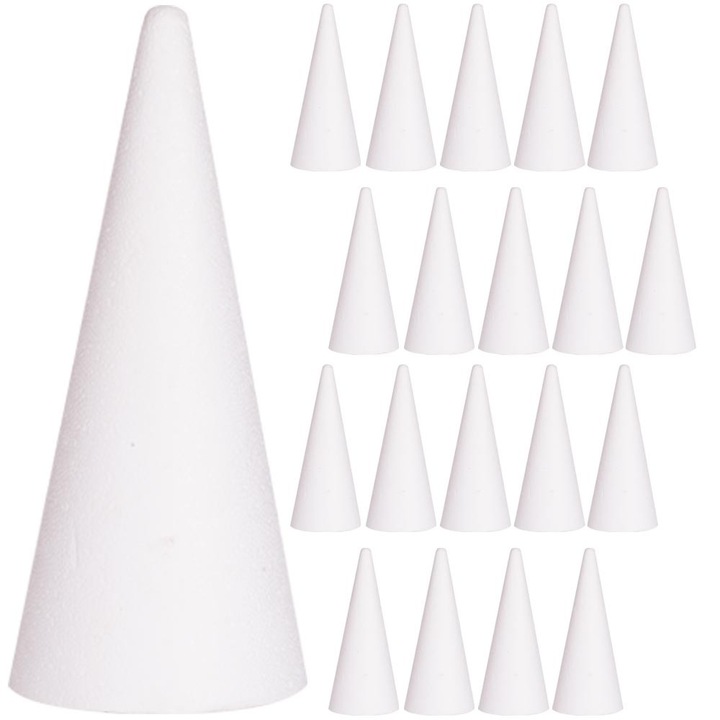 Set 20 conuri de petrecere, PartyCollection, Polistiren, 15 cm, Alb